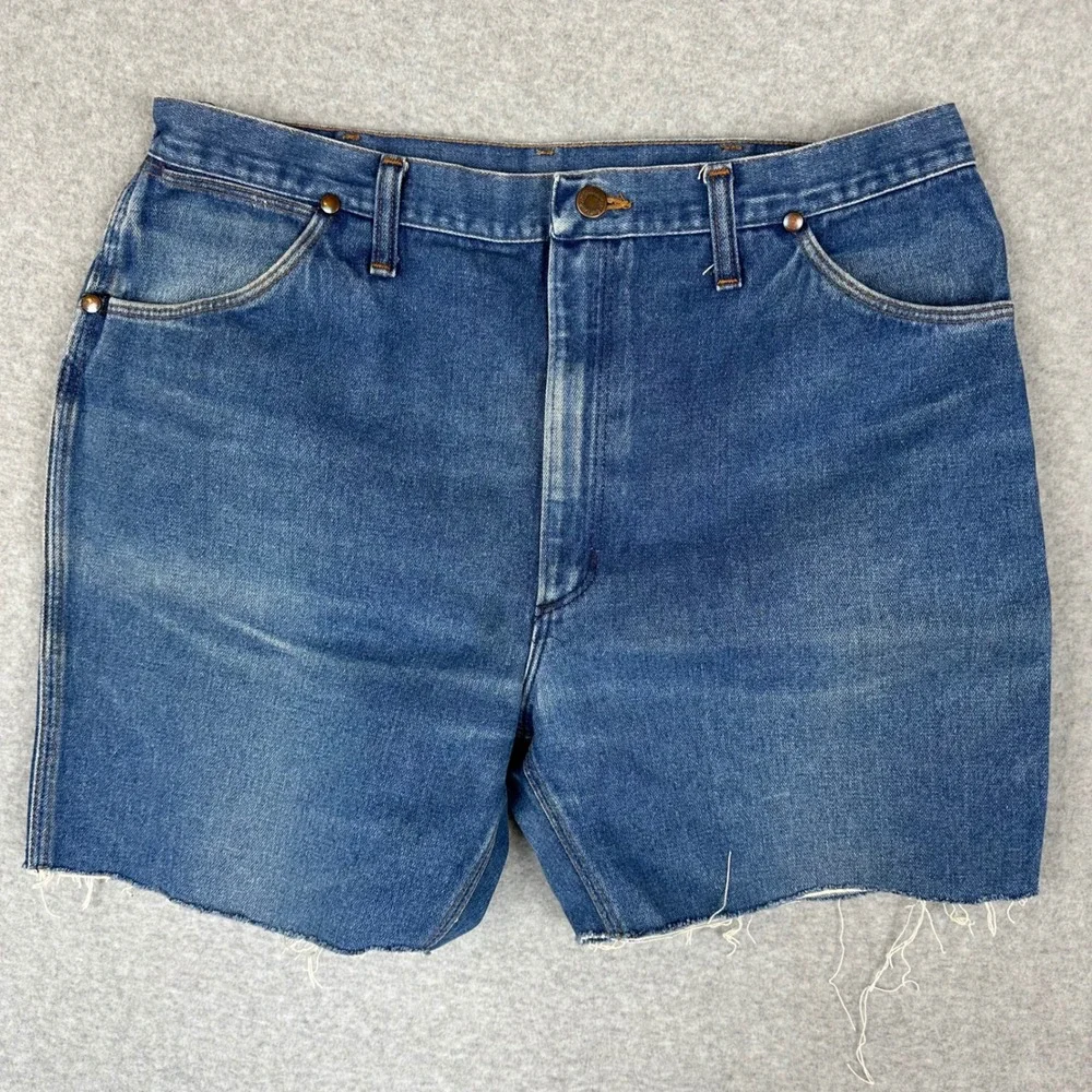 Vtg Wrangler Western 912DEN Denim Cut‎ Off Shorts Blue Made in USA 35